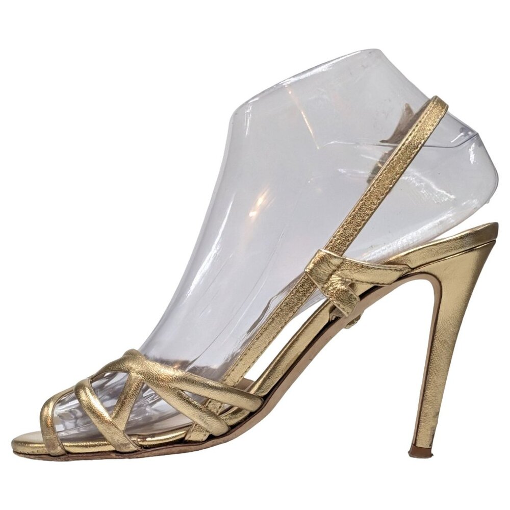 Diane Von Furstenberg Upton Leather Heels Womens Gold Metallic Stiletto Sz 6B - Picture 2 of 12